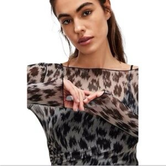 NWOT Free People Black and Gray Animal Print Long Sleeve Top - Picture 3 of 5